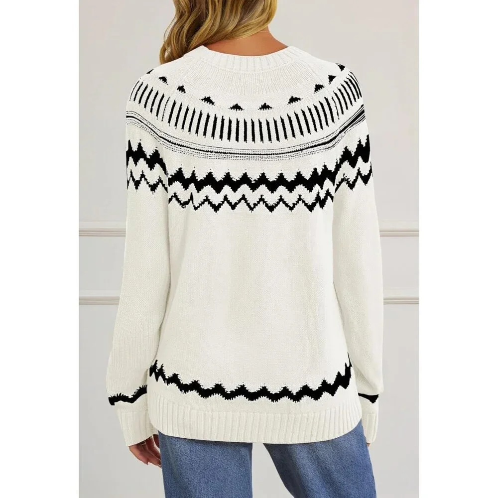 Women's Acrylic Color Block Sweater Crew Neck Long Sleeve Fall Winter Top